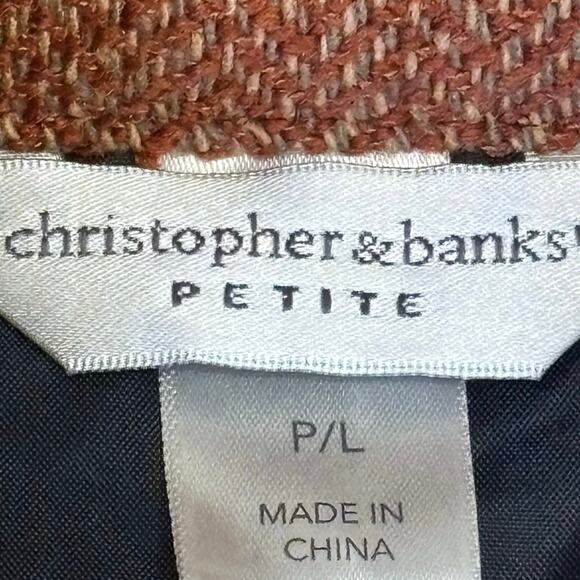 Christopher & Banks Bomber Jacket Rust Windowpane Plaid Tweed Jacket Women’s P/L - Picture 4 of 11